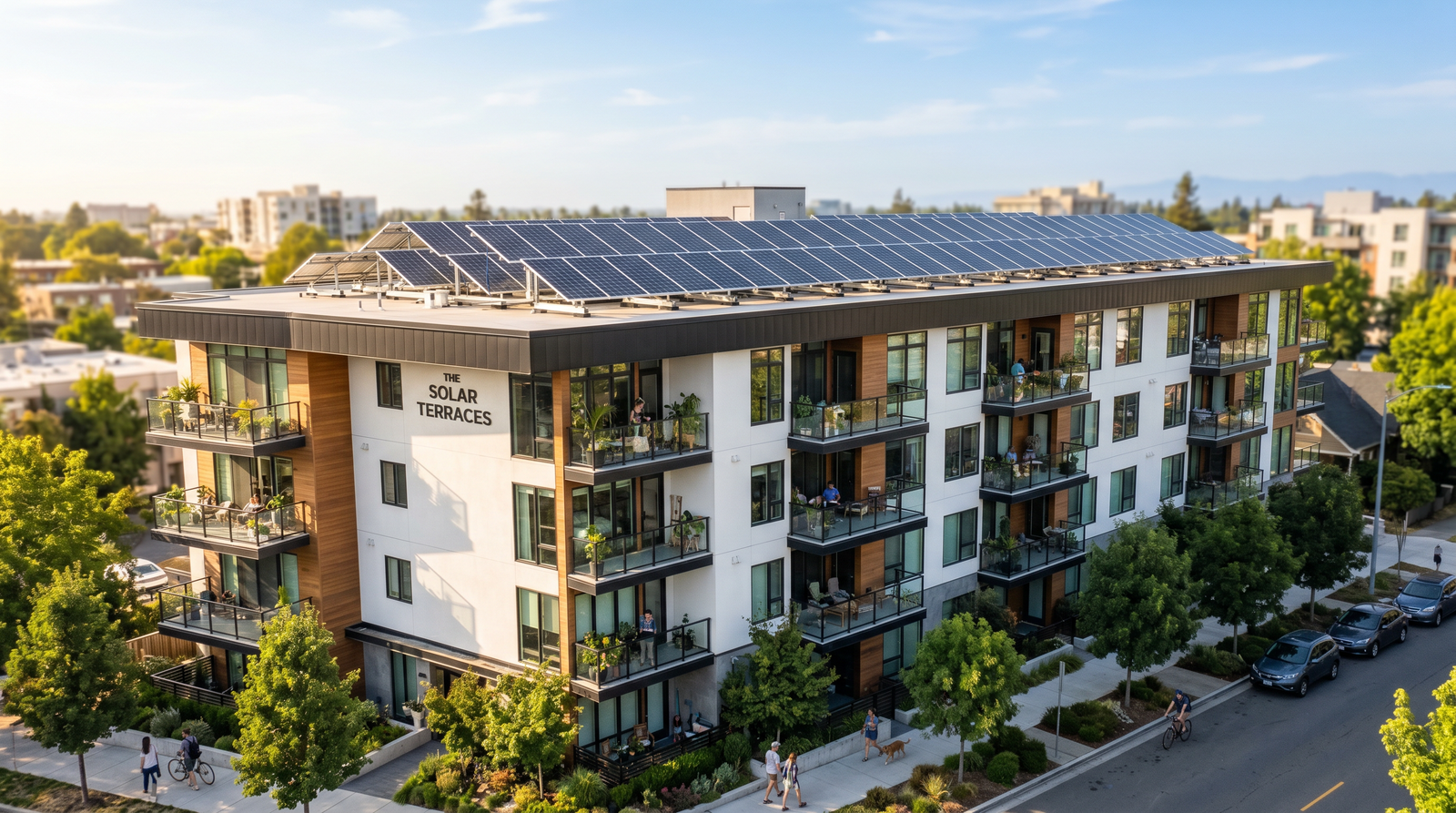 Mehrfamilienhaus mit Photovoltaikanlage auf dem Dach